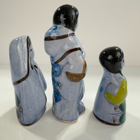 Tonala Mexican Pottery Nativity Blue 4 Piece Set Christmas Holy Family - Picture 9 of 13